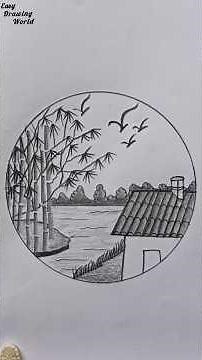Easy Bamboo 🎍 Tree with House 🏠 Drawing in Circle ।। by Pencil Sketch ✏️@easy2drawingworld #drawing
