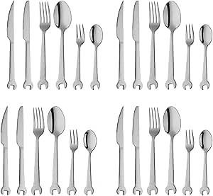 24 PCS Stainless Steel Cutlery Set Wrench Handle, Knife, Fork, Spoon Tableware Set for 4,Personalized Gift