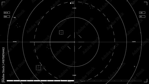 Hud elements animation for webdesigner and sci-fi video cutter showcasing radar display with various markers and lines performing dynamic movements