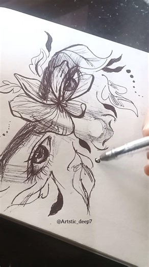 Aesthetic Ink Drawing 🖤✨ | Eyes & Butterfly Art 🎨 | Artistic Deep