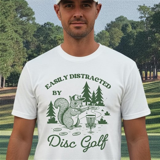 Funny Disc Golf Shirt Men, Easily Distracted by Disc Golf, Retro Squirrel Tee, Gift for Dad Husband, Nature Lover Apparel, Flying Disc - Etsy