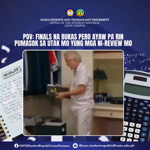 𝗙𝗶𝗻𝗮𝗹𝘀 𝘄𝗲𝗲𝗸 𝗶𝘀 𝗵𝗲𝗿𝗲! As we close another challenging but meaningful semester, it’s time to gather our focus and prepare ourselves mentally and academically. Stay grounded, stay consistent, and give your best in every exam. Konting push na lang—lahat ng late-night reviews, pagod, at effort mo will soon pay off. Trust your preparation and trust yourself. Good luck, and may you approach your exams with clarity, confidence, and integrity. 𝙎𝙪𝙘𝙘𝙚𝙨𝙨 𝙞𝙨 𝙟𝙪𝙨𝙩 𝙖𝙧𝙤𝙪𝙣𝙙 𝙩�