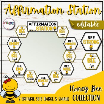 Bee-Themed Affirmation Station Classroom Decor | Editable Hexagon Positive Minds