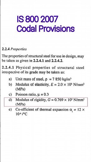 Physical Properties of Structural Steel as per IS 800:2007 Design of steel structure