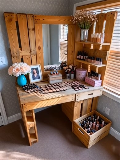 Handmade DIY Wood Pallet Makeup Vanity #diy #pallet #pallets #wooden #woodenpallet #diypallet #wood #woodart #woodwork #woodworking #woodworker #diygarden #garden #gardendesign #playhouse #pergola #gazebo #palletfurniture #cathouse #cattree