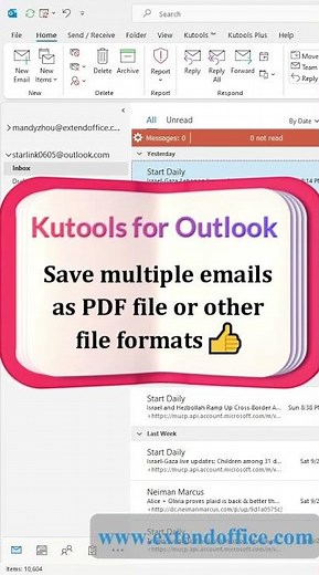 Save emails as PDF files in Outlook