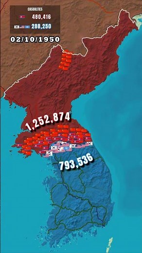 Korean War (1950–1953) in 1 minute using Maps