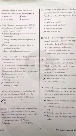 Integrated science grade 9 exam paper