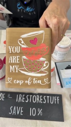 We ❤️ this idea! Create your own Tea box. Follow along with Sharon of I Restore Stuff as she applies this layered stencil set from our Mother's Day Collection! ☕️💕 #diyprojects #diyhomedecor #diyhome #EssentialStencil #stencilsale #stencil #homemadegifts #Mothersday #teabox #teastorage | Essential Stencil