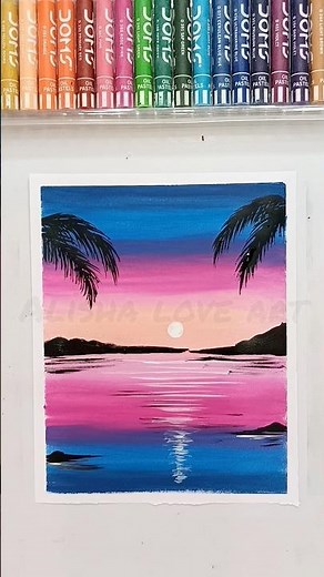🌅 Easy Sunset Scenery Drawing | Oil Pastel Art