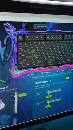 Mercury V75 Pro with Rapid Trigger: keys reset the instant you move, giving you the edge in every clutch play. . . . . #GravaStar #gravastarV75Pro #HEKeyboard #mercuryv75pro #HEKeyboard #HallEffectSwitches #gamingkeyboard #gamingmouse #gaming #pcgaming #gamers #gamingsetup #desksetup #cyberpunk | GravaStar