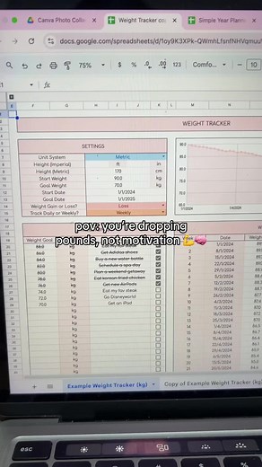 Google Sheets Weight & Exercise Tracker for Fitness Goals