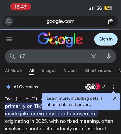 If you Google "6 7" this happens 😳