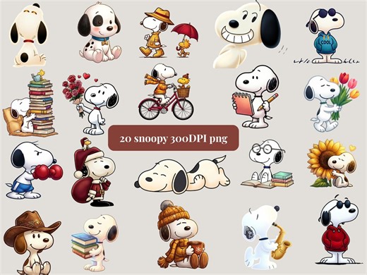 Snoopy PNG Bundle | Cartoon Dog Clipart, Transparent Background (digital Download) - Etsy