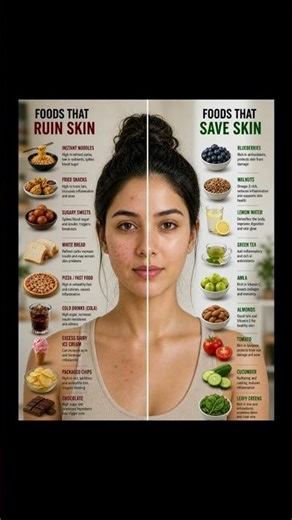 Foods That Ruin vs Save Your Skin | Clear Skin Diet Guide (Acne + Glow)