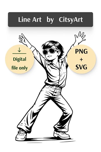 Disco Dancer Clipart PNG SVG, Retro Dance Line Illustration, Minimalist Wall Print