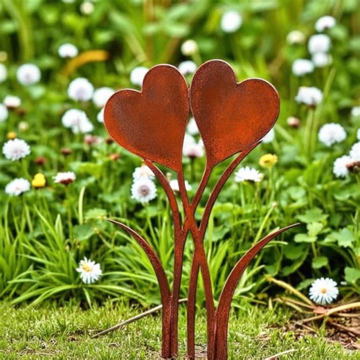 Rusty Iron Heart Garden Stake: Romantic Yard Art - Etsy