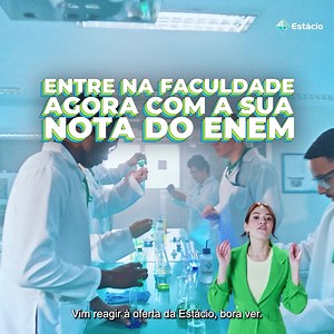 A sua chance de estudar na melhor do Brasil! 🚀 Na Estácio você tem bolsas de até 100% com cursos a partir de R$129/mês. Aproveite e entre com sua nota do ENEM! Aqui você encontra o melhor do ensino, infraestrutura de qualidade e uma equipe de professores qualificados. Escolha a Estácio e faça parte dos mais de 1 milhão de alunos formados em 50 anos de tradição. Se o seu sonho é uma carreira profissional de sucesso, na Estácio você realiza! ✨ Consulte disponibilidade e regulamento no site. | Est