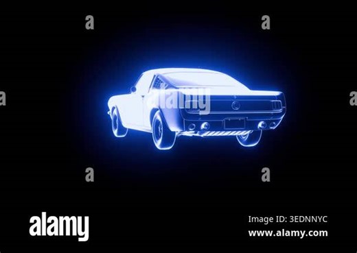 futuristic hologram classic car wireframe rotating in digital space 3D render Stock Video Footage - Alamy