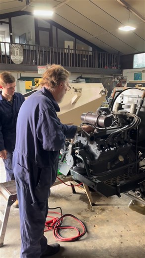 A full minute of pure Horch 3.5-liter V8 petrol engine sound. With the original engine now fully mounted into the Sd.Kfz 223 chassis, we have been making sure everything is running well. If you notice something on the floor, you get bonus points. One of the aims of running the engine several times is not just to test, but also find possible elements that might fail. After several runs without issues today we had a leak in the gearbox. Nothing serious, and will be fixed tomorrow. | The Weald Foun