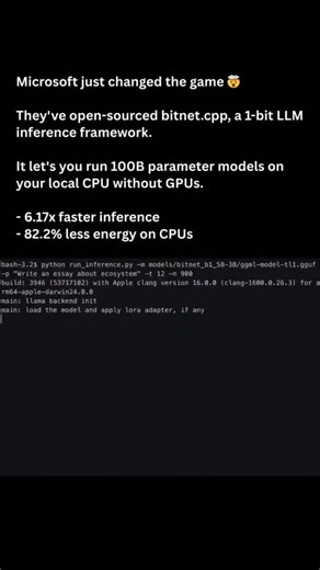 Exploo Tech on Instagram: "1-bit LLMs: The Engineering of Microsoft's BitNet.cpp The release of BitNet.cpp by Microsoft Research marks a paradigm shift in the Software Development Life Cycle (SDLC) for Al. By moving away from high-precision floating-point math to 1-bit (Ternary) weights, we are seeing the end of the "Memory Wall" for local LLM inference. The Mechatronics of 1-bit Inference How does BitNet.cpp allow large models to run on a standard CPU with 10x the efficiency? Ternary Weight Rep