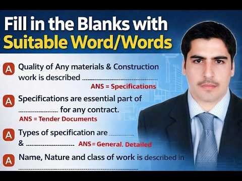 Fill in the Blanks with Suitable Words MCQ Based on Construction Specifications in Civil Engineering