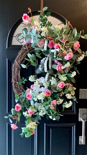 Romantic Grapevine Floral Swag, Pink Rose Grapevine Swag with Pearl Ribbon, Elegant Pink Floral Door Swag, Valentine Rose Swag, Spring Decor