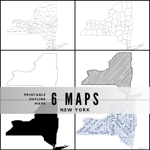 Printable New York Maps / State Outline and Labeled Geography Sheets / Letter‑size Educational Printables for Teachers and Students - Etsy Canada