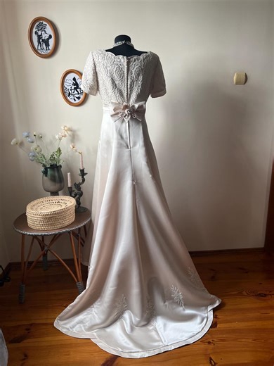 Vintage Romantica of Devon Champagne Satin Wedding Dress UK 12 Beaded Train Y2K 90s - Etsy UK