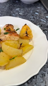 Greek Lemon Chicken and Potatoes This is one of my absolute favourite ways to make chicken and potatoes in the oven. The juices are amazing and a repeat meal in my house! Recipe below ⬇️ 1 whole chicken cut into 8 5 large yellow potatoes, cut into wedges 1/4 cup olive oil 3 lemons, juiced 4 garlic cloves, minced finely 1 tablespoon dried oregano 1 tablespoon Dijon mustard 1 tsp sea salt Pepper Water or chicken stock **cut whole chicken into 8 pieces **peel, wash, cut and dry potatoes. Cut into m