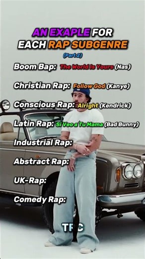 A Example For Each Rap Subgenre (Part 2) #rap #hiphop #genre #music #kendricklamar #kanyewest