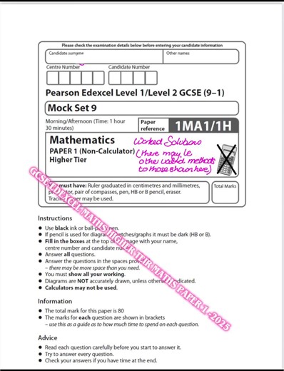 GCSE EDEXCEL MATHS HIGHER TIER PAPER 1 -2025 #GCSE2026 #gcsepredicted #edexcelpaper2 #tiktoktutor #GCSE2025