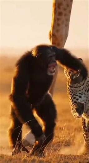 Chimpanzee Escapes Leopard by Climbing a Tall Tree Fast #wildlife #nature #animals