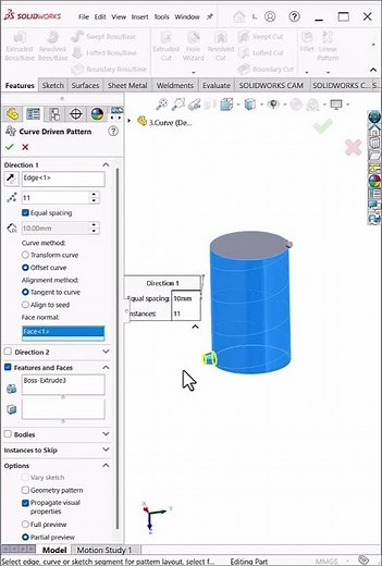 Curve Pattern Using Helix Curve in SolidWorks | Tutorial #shorts