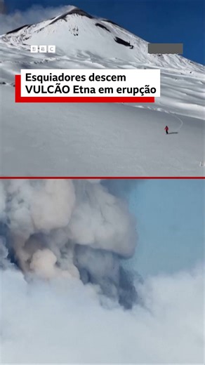 BBC News | Brasil on Instagram: "Esquiando no Monte Etna 🌋🇮🇹 O vulcão Monte Etna, na Sicília, cuspia enormes colunas de fumaça e cinzas enquanto esquiadores desciam pistas na neve que se acumulou abaixo da abertura. Cientistas do Instituto Nacional de Geofísica e Vulcanologia da Itália disseram que a atividade vulcânica no local, que frequentemente entra em erupção, se intensificou nos últimos dias. O Etna é considerado um dos vulcões mais ativos do mundo e mede 3,3 mil metros, embora sua alt
