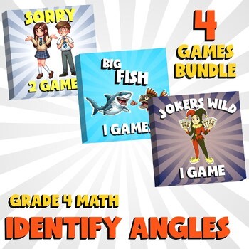 4 No Prep Math Games Bundle C - Identify Angles - Grade 4 Review Activity