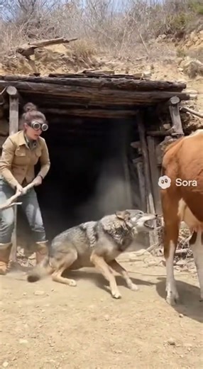 Wild Wolf vs. Cow! Is this Woman Brave or Crazy? Watch what Happens!! #WolfAttack #Cow #Wil #Shorts