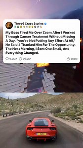 6.5K views · 42 reactions | My Boss Fired Me Over Zoom After I Worked Through Cancer Treatment Without Missing A Day. -you're Not Putting Any Effort At All,- He Said. I Thanked H... #foryou #fyp #reels #viral #redditstorytime #redditposts #storytime #redditstories #reddit #askreddit #paranormal #redditparanormal #nosleep | Me Thinking | Facebook