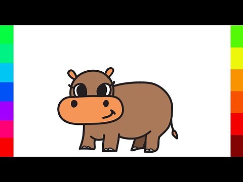 How to draw a HIPPO - Easy Tutorial for Kids, Toddlers, Preschoolers