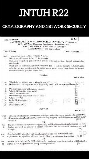 🚨 JNTUH R22 ALERT! 4-1 Cryptography & Network Security Question Paper 🔐📄 #ytshorts #shorts #jntuh