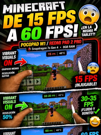 Minecraft: FPS de 15 a Fluido en PocoPad M1/Redmi Pad 2