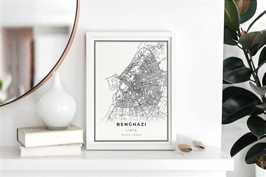 Amazon.com: Benghazi Map Print Libya Map Art Poster Bengazi | 11x17 12x18 16x24 24x36 Modern Unframed City Artwork | Minimalist Home Office Decor for Gifts : 居家與廚房