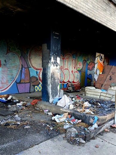 UCS' Mobile Outreach visits the old Greyhound bus depot in downtown St Louis. Has been an unhoused encampment for several years, suffered a fire last week with one fatality. With some 40 or so residents, everyone lost everything. The building, a solid structure, many chose to stay as there is no place else to go. We checked in and consulted with comrads and collegues who regularly service this encampment to assess basic immediate needs. We arrived with 50 Mexican meals provided by El Indio St Lo