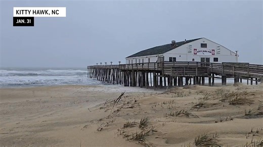 Heavy snow and powerful winds blast through the sandy beaches in Kitty Hawk as a major winter storm brings dangerous conditions to eastern North Carolina. | AccuWeather