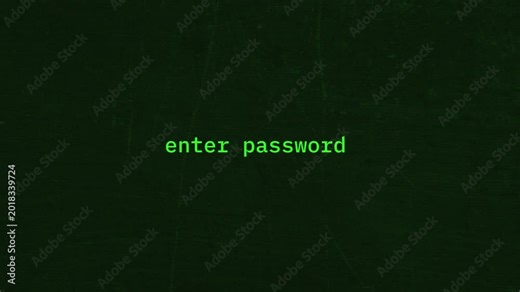 Retro Computer Terminal Enter Password Animation with Green Text on Vintage CRT Monitor Screen