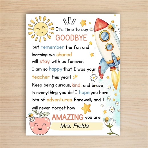 Goodbye Letter From Teacher, End of School Year Letter, Teacher to Student Gift, Fillable PDF - Etsy