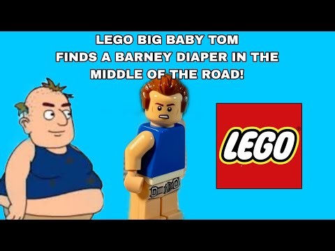 LEGO Big Baby Tom Finds A Barney Diaper In The Middle Of The Road!