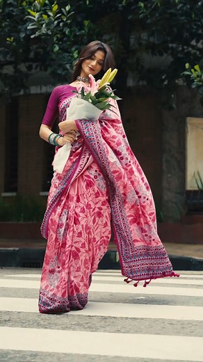 718K views · 13K reactions | Shirin Akther Sheela lights up the moment in a silk saree, blending gentle hues with graceful poise. Shop now: tinyurl.com/bdzmy39s You can also message us on Facebook Messenger to place an order. #Aarong #heritage #artisans #handmadeinBangladesh | Aarong | Facebook