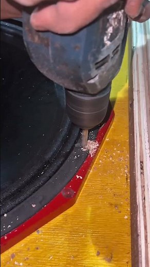 the process of making speaker bolt holes to fit the prospective speaker #speakerbox #tutorials