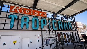 29K views · 393 reactions | Sign Restoration - Tropicana Las Vegas With the Tropicana sign restoration, we took a conservation approach in which most of the original materials are being utilized. The paint and metal cabinets on this piece were in good condition and did not need to be repainted. Also, approximately 75% of the neon was intact when Hartlauer Signs tested the units. | The Neon Museum | Facebook